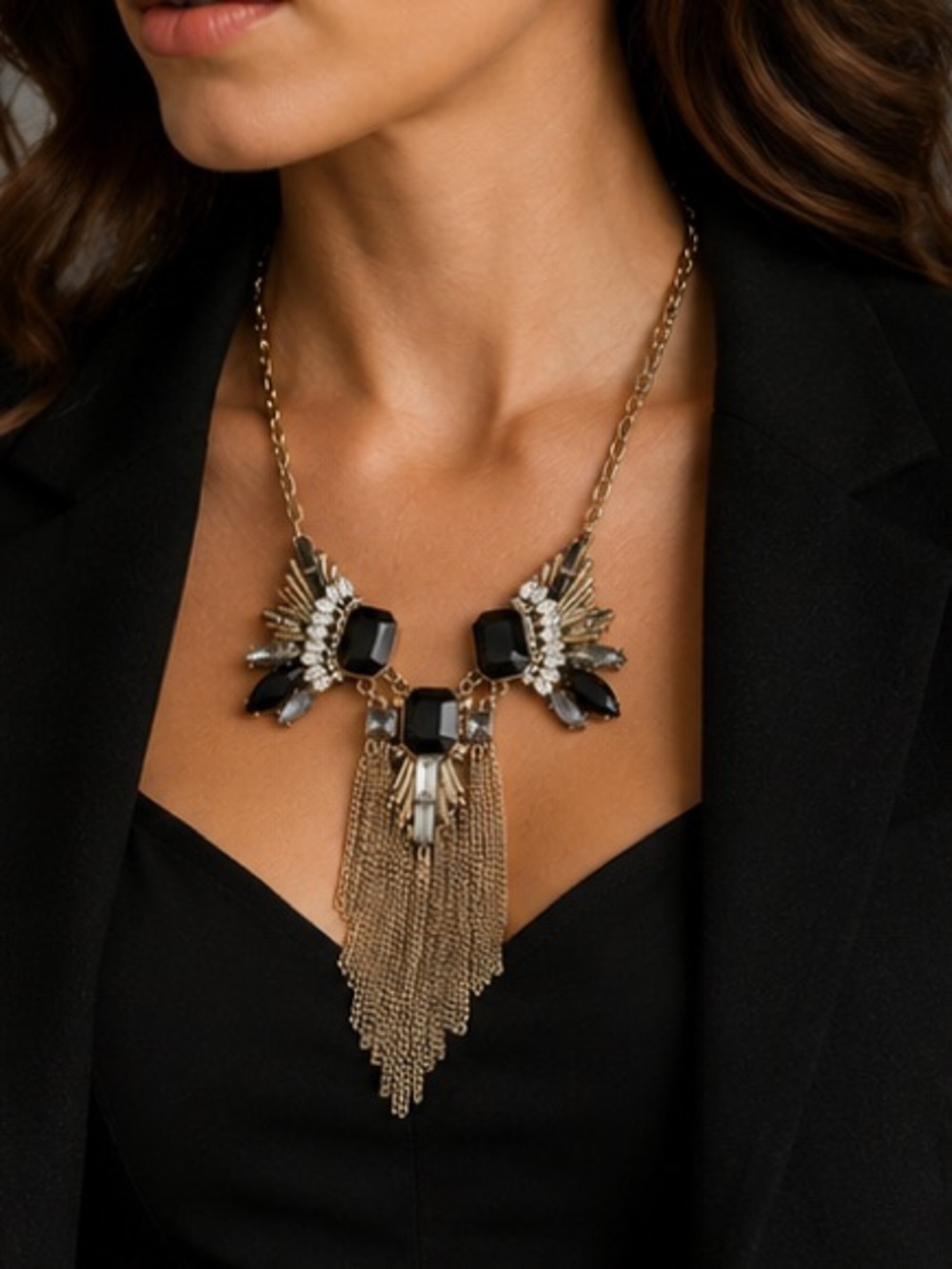 Glam Rhinestone Bib Statement Necklace | Evening Jewelry